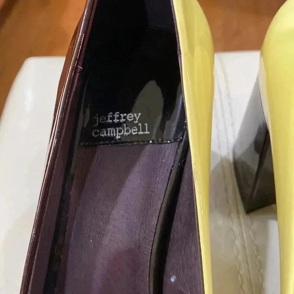 Jeffrey Campbell Brown and Yellow Patent Leather Block Heel Pumps - Picture 5 of 8